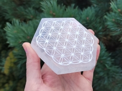 Selenitový podtácek šestihran 10 cm - KVĚT ŽIVOTA 